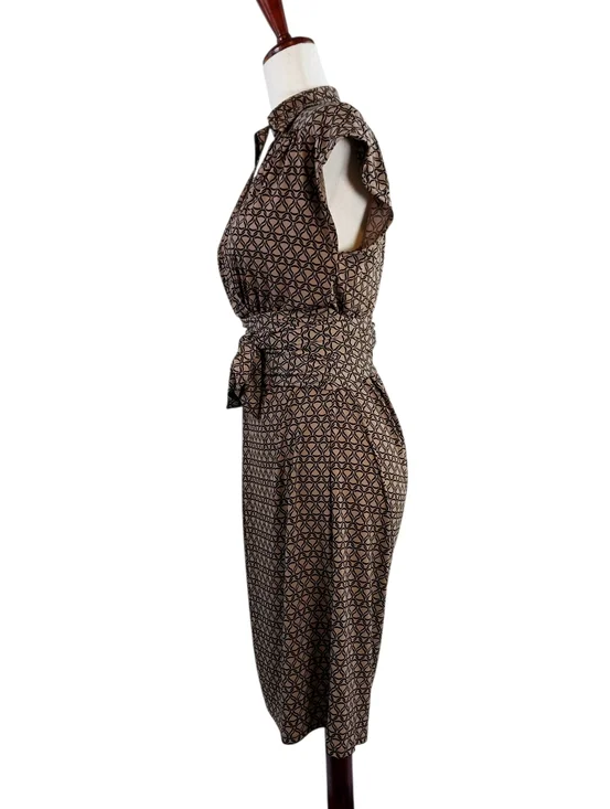 NEW YORK & CO Short Sleeve Dress Cinch Wrap Belt V Neck Knee Length Print Size S - Picture 5 of 13